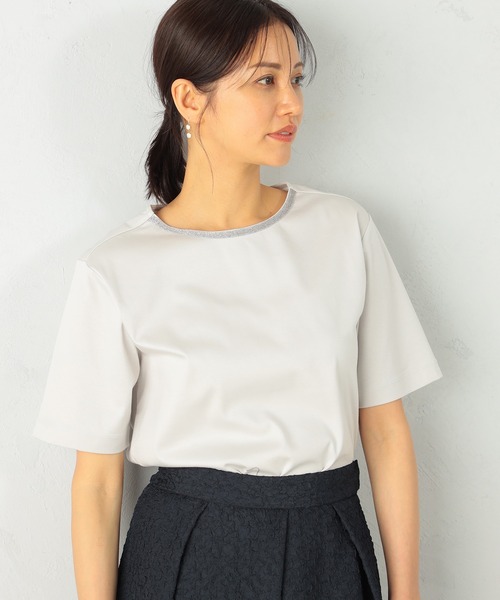 GALLORIA（ギャローリア）の「【キレメクシリーズ】衿ラメテープ　クルーネックTシャツ（Tシャツ/カットソー・レディース・スモークピンク/ブラック/ライトグレー/ホワイト・LL/S/M/L）」の15枚目の写真