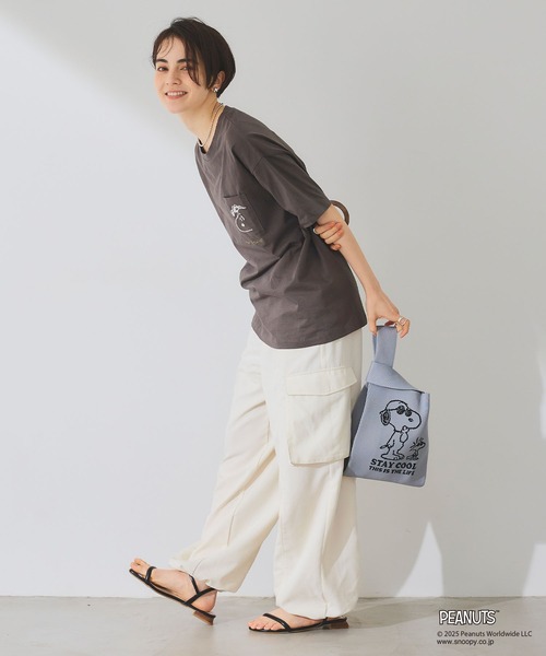 cross marche(クロスマルシェ)の「【ピーナッツ/PEANUTS】スヌーピー&ウッドストック マルシェニットトートバッグ(トートバッグ・レディース・ブラック/ライトグレー・FREE)」の5枚目の写真