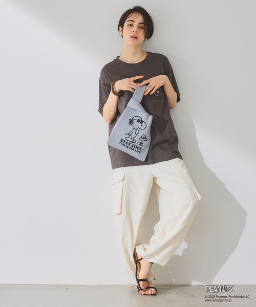 cross marche(クロスマルシェ)の「【ピーナッツ/PEANUTS】スヌーピー&ウッドストック マルシェニットトートバッグ(トートバッグ・レディース・ブラック/ライトグレー・FREE)」の6枚目の写真