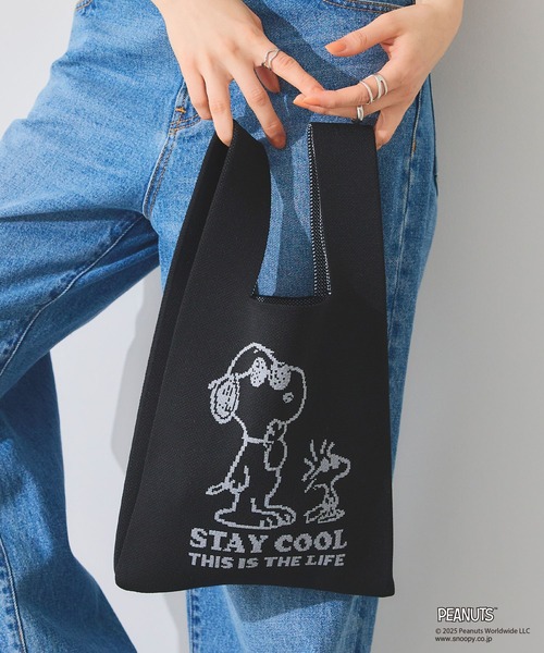 cross marche(クロスマルシェ)の「【ピーナッツ/PEANUTS】スヌーピー&ウッドストック マルシェニットトートバッグ(トートバッグ・レディース・ブラック/ライトグレー・FREE)」の9枚目の写真