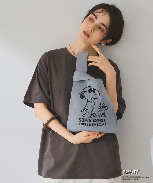 cross marche(クロスマルシェ)の「【ピーナッツ/PEANUTS】スヌーピー&ウッドストック マルシェニットトートバッグ(トートバッグ・レディース・ブラック/ライトグレー・FREE)」の3枚目の写真