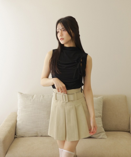 drape ribbon sleeveless tops/ドレープリボンスリーブレス
