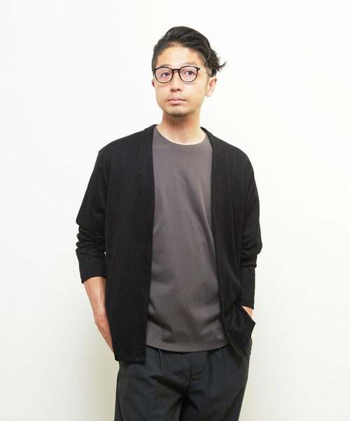 MEN'S MELROSE（メンズメルローズ）の「ジャガードメッシュボタンレスカーディガン（カーディガン/ボレロ・メンズ・ブラック/セージグリーン・4/2/3）」の2枚目の写真