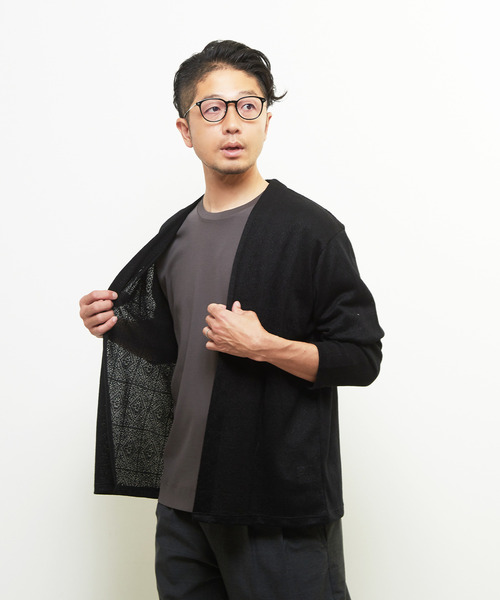 MEN'S MELROSE（メンズメルローズ）の「ジャガードメッシュボタンレスカーディガン（カーディガン/ボレロ・メンズ・ブラック/セージグリーン・4/2/3）」の16枚目の写真