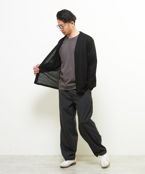 MEN'S MELROSE（メンズメルローズ）の「ジャガードメッシュボタンレスカーディガン（カーディガン/ボレロ・メンズ・ブラック/セージグリーン・4/2/3）」の13枚目の写真