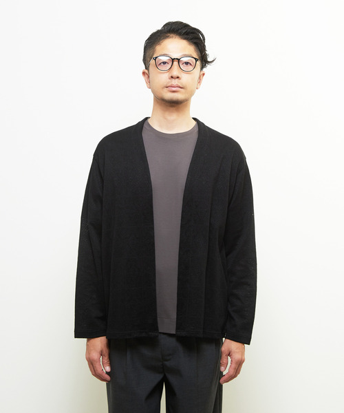 MEN'S MELROSE（メンズメルローズ）の「ジャガードメッシュボタンレスカーディガン（カーディガン/ボレロ・メンズ・ブラック/セージグリーン・4/2/3）」の12枚目の写真