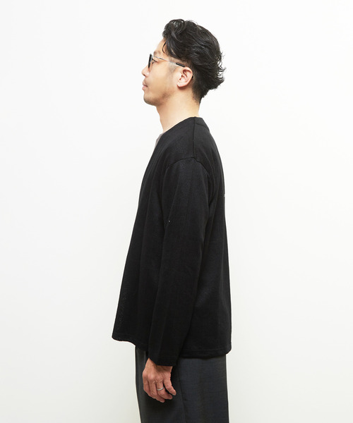 MEN'S MELROSE（メンズメルローズ）の「ジャガードメッシュボタンレスカーディガン（カーディガン/ボレロ・メンズ・ブラック/セージグリーン・4/2/3）」の11枚目の写真