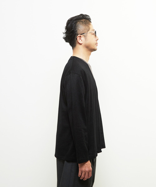 MEN'S MELROSE（メンズメルローズ）の「ジャガードメッシュボタンレスカーディガン（カーディガン/ボレロ・メンズ・ブラック/セージグリーン・4/2/3）」の18枚目の写真