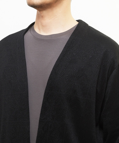 MEN'S MELROSE（メンズメルローズ）の「ジャガードメッシュボタンレスカーディガン（カーディガン/ボレロ・メンズ・ブラック/セージグリーン・4/2/3）」の9枚目の写真