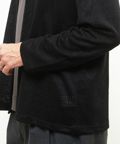 MEN'S MELROSE（メンズメルローズ）の「ジャガードメッシュボタンレスカーディガン（カーディガン/ボレロ・メンズ・ブラック/セージグリーン・4/2/3）」の8枚目の写真