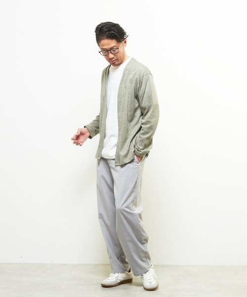 MEN'S MELROSE（メンズメルローズ）の「ジャガードメッシュボタンレスカーディガン（カーディガン/ボレロ・メンズ・ブラック/セージグリーン・4/2/3）」の3枚目の写真