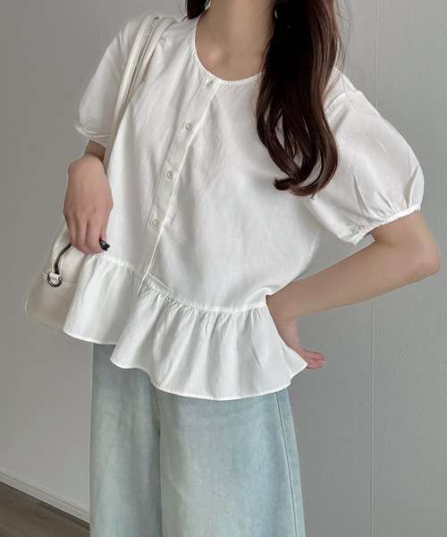 Drawer　シルク100％　ボリュームスリーブギャザーブラウス　ネイビー　36 Drawer（ドゥロワー）の「Drawer シルクツイルギャザーブラウス