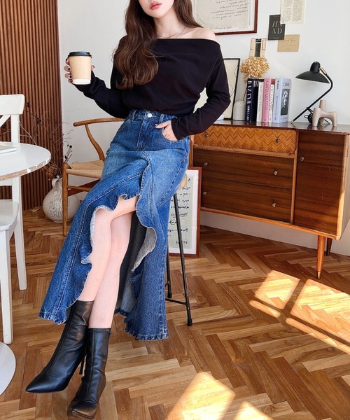 LOULOU select(ルルセレクト)の「アシメフリルロングデニムスカート(デニムスカート・レディース・ブルー/インディゴブルー/ブラック/サックスブルー・M/S/L)」の8枚目の写真