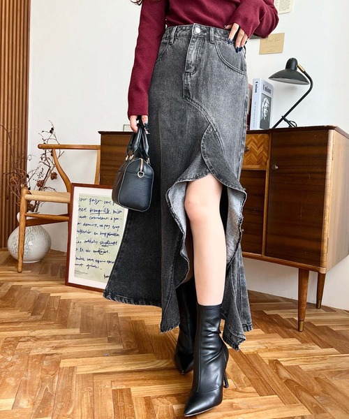 LOULOU select(ルルセレクト)の「アシメフリルロングデニムスカート(デニムスカート・レディース・ブルー/インディゴブルー/ブラック/サックスブルー・M/S/L)」の22枚目の写真