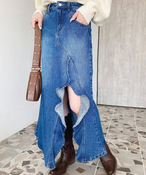 LOULOU select(ルルセレクト)の「アシメフリルロングデニムスカート(デニムスカート・レディース・ブルー/インディゴブルー/ブラック/サックスブルー・M/S/L)」の17枚目の写真