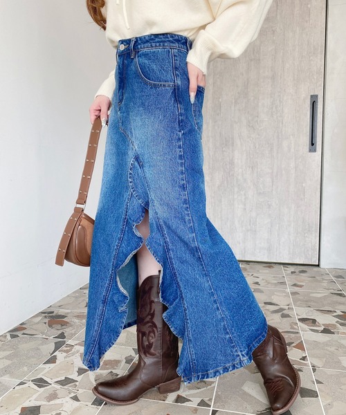 LOULOU select(ルルセレクト)の「アシメフリルロングデニムスカート(デニムスカート・レディース・ブルー/インディゴブルー/ブラック/サックスブルー・M/S/L)」の16枚目の写真