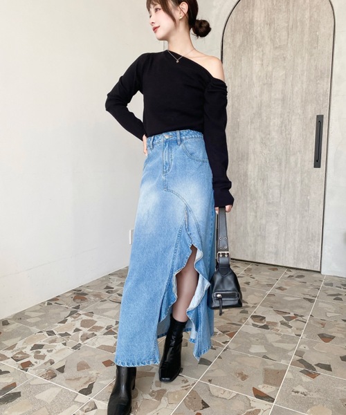 リメイクデニム　アシメフリルロングスカート デニムスカート アシメフリルロングデニムスカート : ZOZOTOWN Yahoo