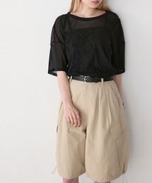 【forksy.】シアー 花柄コード刺繍 Tシャツ