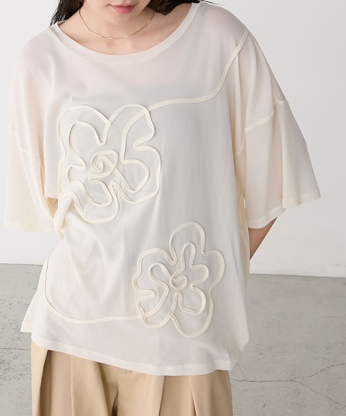 forksy.】シアー 花柄コード刺繍 Tシャツ forksy.│MONO-MART