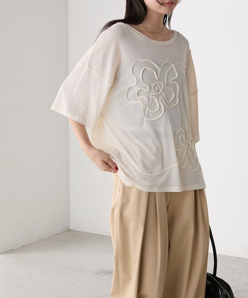 forksy.】シアー 花柄コード刺繍 Tシャツ forksy.│MONO-MART