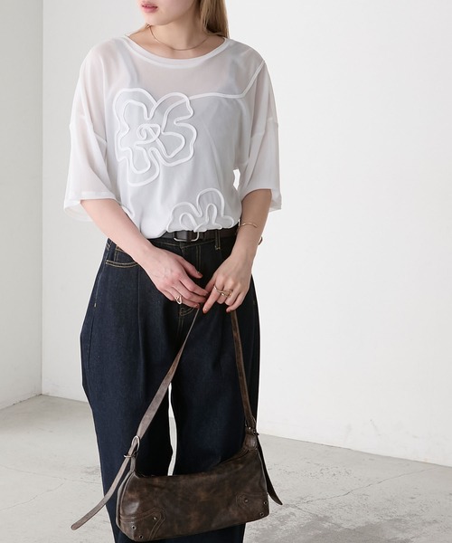 forksy.（フォルクシー）の「【forksy.】シアー 花柄コード刺繍 Tシャツ（Tシャツ/カットソー・レディース・ピンク/ブラック/アイボリー/オフホワイト・FREE）」の17枚目の写真