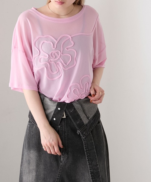 〈しのちゃん様〉モールフラワー・オーダー forksy.】シアー 花柄コード刺繍 Tシャツ forksy.│MONO-MART