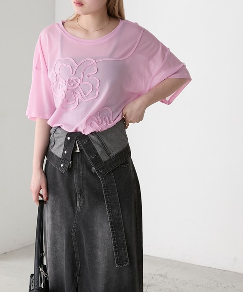 〈しのちゃん様〉モールフラワー・オーダー forksy.】シアー 花柄コード刺繍 Tシャツ forksy.│MONO-MART