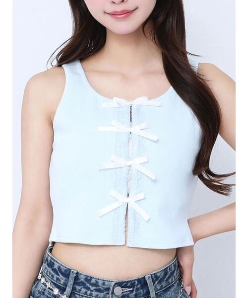 EATME（イートミー）の「フロントリボンノースリーブTOP（タンクトップ・レディース・ブルー/グレー/ブラック・FREE）」の3枚目の写真