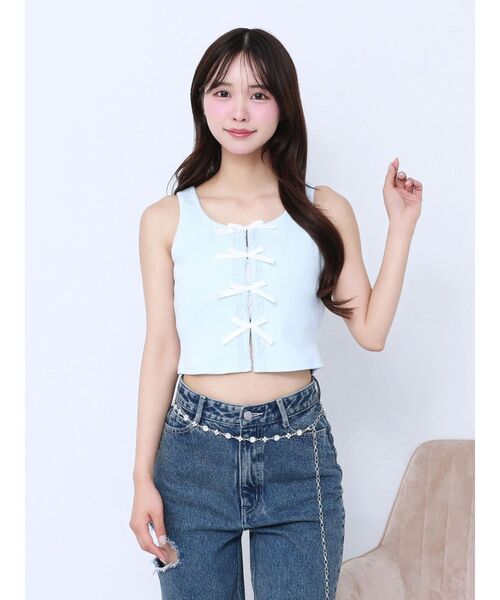 EATME（イートミー）の「フロントリボンノースリーブTOP（タンクトップ・レディース・ブルー/グレー/ブラック・FREE）」の8枚目の写真