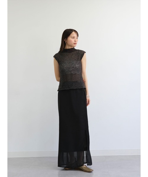 Reurie'(レウリィ)の「オリジナルシフォンレイヤードスカート / ロング丈 シアー スリット Iライン きれいめ シンプル モード お呼ばれコーデ フェミニン オフィスカジュアル(スカート・レディース・アイボリー/ブラック・FREE)」の11枚目の写真