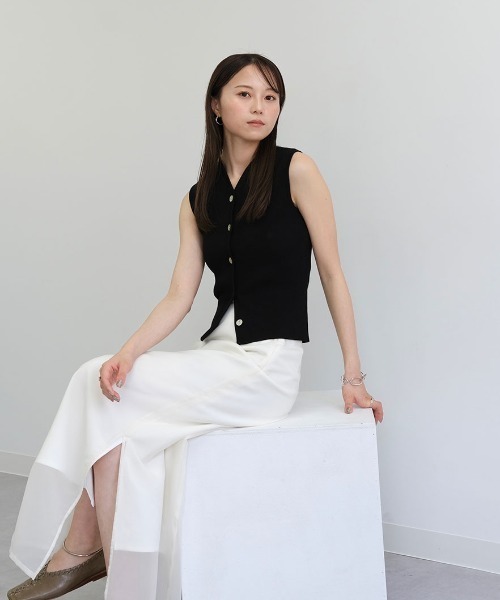 Reurie'(レウリィ)の「オリジナルシフォンレイヤードスカート / ロング丈 シアー スリット Iライン きれいめ シンプル モード お呼ばれコーデ フェミニン オフィスカジュアル(スカート・レディース・アイボリー/ブラック・FREE)」の20枚目の写真