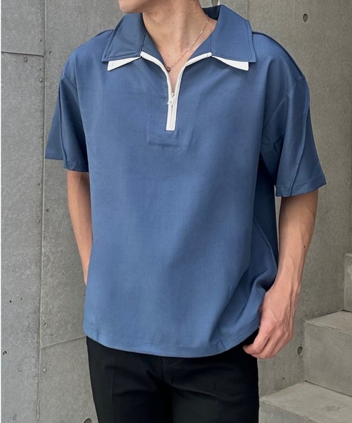 Otte(オッテ)の「ハーフジップポロトップス(シャツ/ブラウス・メンズ・ブラック/ブルー・SMALL/MEDIUM/LARGE)」の1枚目の写真