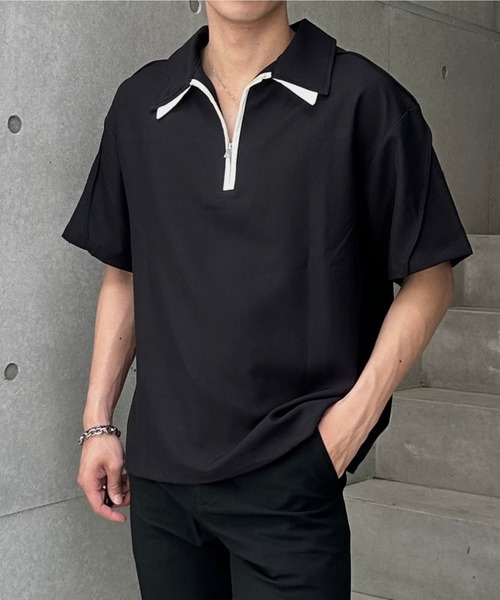 Otte(オッテ)の「ハーフジップポロトップス(シャツ/ブラウス・メンズ・ブラック/ブルー・SMALL/MEDIUM/LARGE)」の2枚目の写真