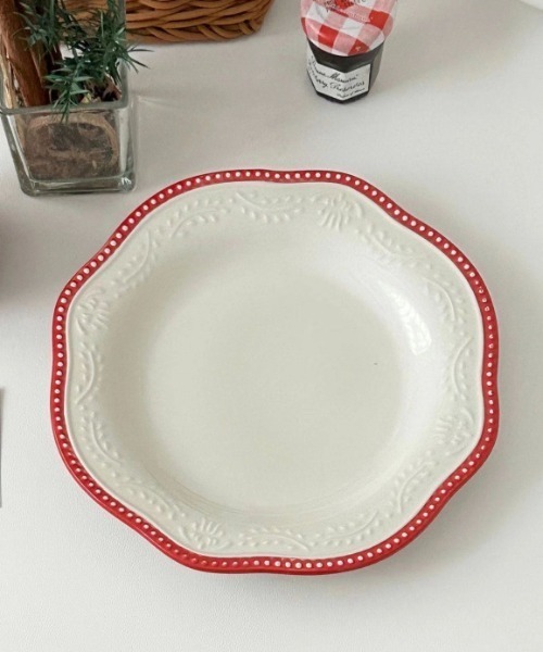 Made in I(メイドインアイ)の「レトロラインプレート(食器・レディース・ブルー/レッド・FREE)」の1枚目の写真
