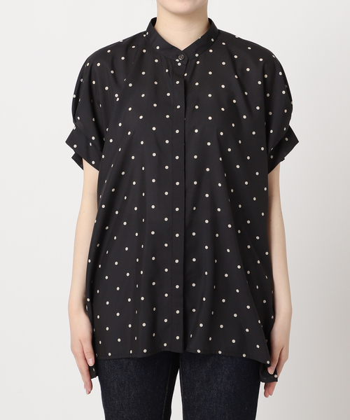 【美品】L'ESSAGE タックスリーブシャツ ドット ブラック 追加3》IPEKER/ドットタックスリーブシャツ（シャツ／ブラウス