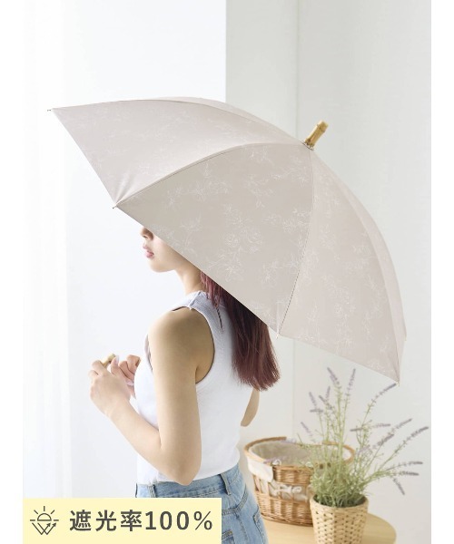tutuanna（チュチュアンナ）の「[完全遮光100%]線画花柄手元バンブー傘(晴雨兼用)（長傘・レディース・サンドベージュ/ラベンダー・フリー）」の7枚目の写真