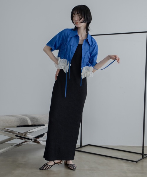 VACANCY（ヴァカンシー）の「フリルチュールドッキングバリモアシャツ（シャツ/ブラウス・レディース・ブルー/ホワイト/ブラック・FREE）」の6枚目の写真