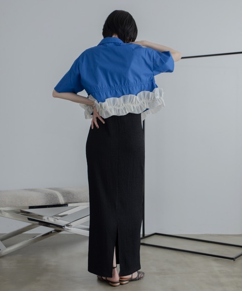 VACANCY（ヴァカンシー）の「フリルチュールドッキングバリモアシャツ（シャツ/ブラウス・レディース・ブルー/ホワイト/ブラック・FREE）」の7枚目の写真