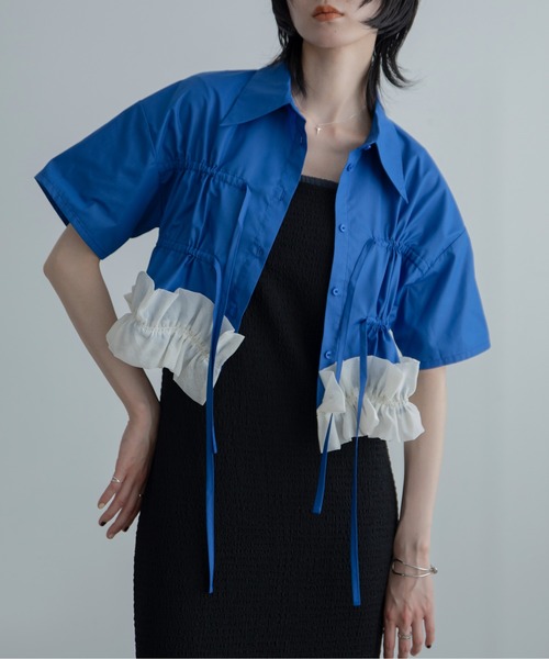 VACANCY（ヴァカンシー）の「フリルチュールドッキングバリモアシャツ（シャツ/ブラウス・レディース・ブルー/ホワイト/ブラック・FREE）」の9枚目の写真