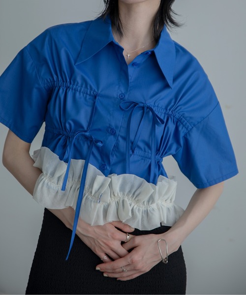 VACANCY（ヴァカンシー）の「フリルチュールドッキングバリモアシャツ（シャツ/ブラウス・レディース・ブルー/ホワイト/ブラック・FREE）」の22枚目の写真