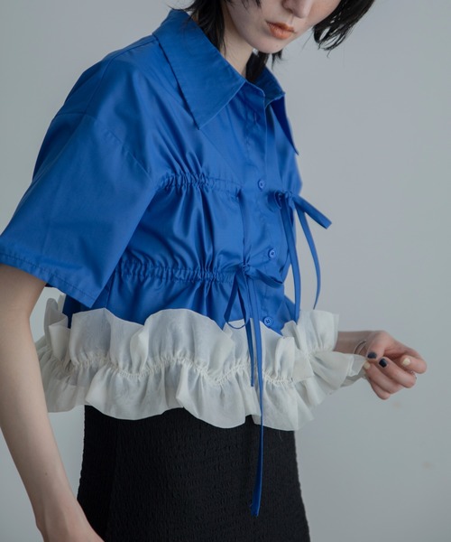 VACANCY（ヴァカンシー）の「フリルチュールドッキングバリモアシャツ（シャツ/ブラウス・レディース・ブルー/ホワイト/ブラック・FREE）」の14枚目の写真