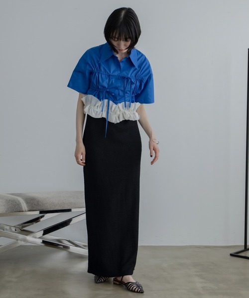 VACANCY（ヴァカンシー）の「フリルチュールドッキングバリモアシャツ（シャツ/ブラウス・レディース・ブルー/ホワイト/ブラック・FREE）」の17枚目の写真