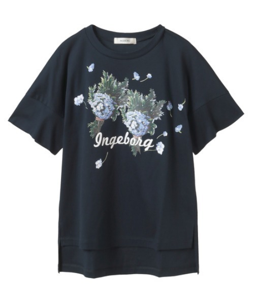 INGEBORG(インゲボルグ)の「ローズマリーとアジサイワンポイントpt.Tシャツ(Tシャツ/カットソー・レディース・ブラック/オフホワイト/ブルー/ネイビー/ピンク・MEDIUM)」の1枚目の写真