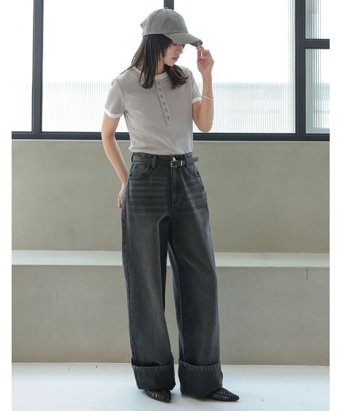 セール】[2025 SUMMER COLLECTION]配色ヘンリーネックレイヤード風半袖