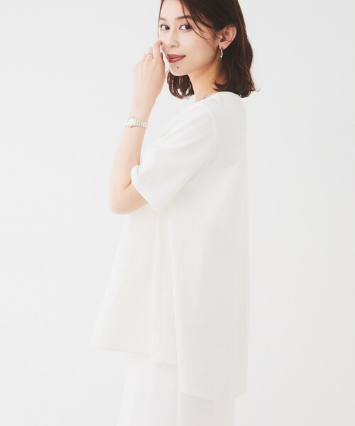 UNTITLED（アンタイトル）の「【UVカット/接触冷感/Tシャツ】異素材ドッキングペプラム（Tシャツ/カットソー・レディース・オフホワイト/サックスブルー/ブラック/グリーン系・00/04/02/50/48/44）」の7枚目の写真