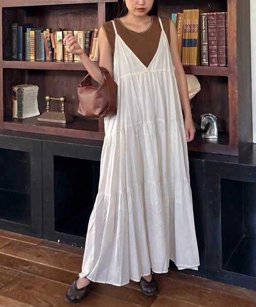 CIAOPANIC TYPY（チャオパニックティピー）の「【India】シリコンウォッシュ2WAYティアードキャミワンピ（ワンピース・レディース・レッド/ブラウン/ブラック/アイボリー・ONE SIZE）」の2枚目の写真