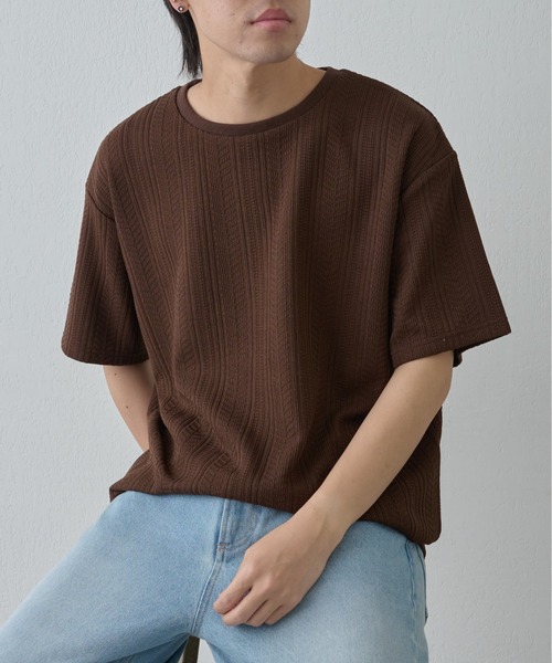 COLONY 2139(コロニートゥーワンスリーナイン)の「ケーブルジャガードTEE(Tシャツ/カットソー・メンズ・ブラック/ホワイト/ブラウン・MEDIUM/LARGE)」の1枚目の写真