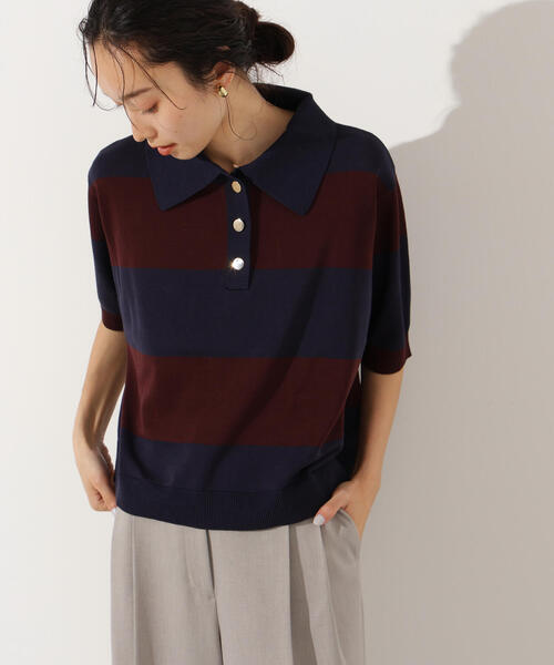 N.（N. Natural Beauty Basic）（エヌエヌナチュラルビューティーベーシック）の「ボーダーポロニット（ポロシャツ・レディース・ブラウン系その他/ブルー系その他/グレー系その他・MEDIUM）」の5枚目の写真