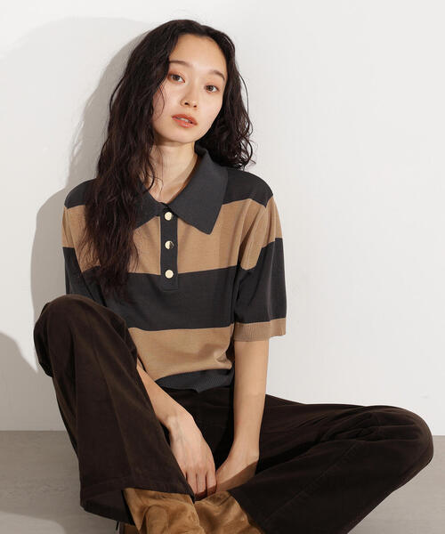 N.（N. Natural Beauty Basic）（エヌエヌナチュラルビューティーベーシック）の「ボーダーポロニット（ポロシャツ・レディース・ブラウン系その他/ブルー系その他/グレー系その他・MEDIUM）」の2枚目の写真