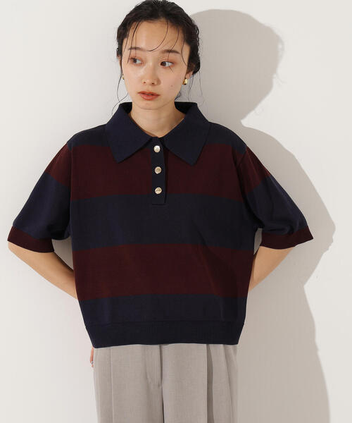 N.（N. Natural Beauty Basic）（エヌエヌナチュラルビューティーベーシック）の「ボーダーポロニット（ポロシャツ・レディース・ブラウン系その他/ブルー系その他/グレー系その他・MEDIUM）」の3枚目の写真